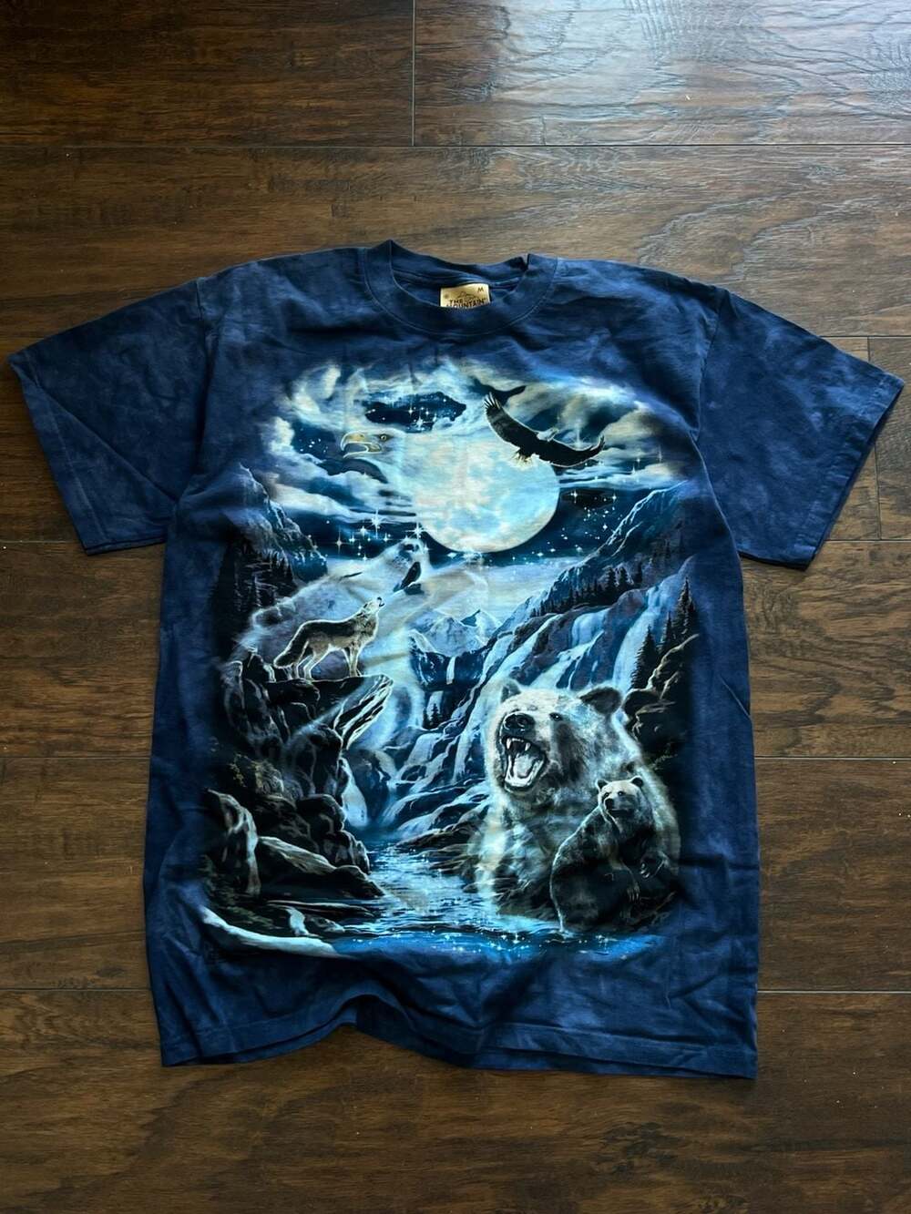 The Mountain Bear Wolf Eagle Moon Nature Graphic Tie-Dye T-Shirt Size M
